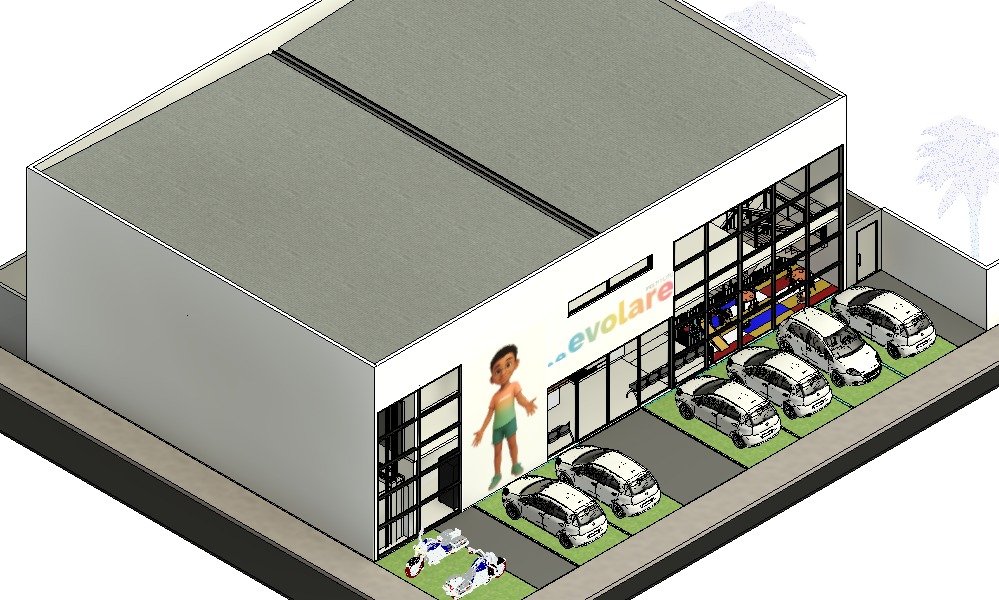 Projeto em 3D da futura sede do Instituto Evolare